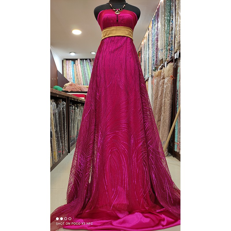 Kain Tile Lace Sequin Impor Korea Magenta