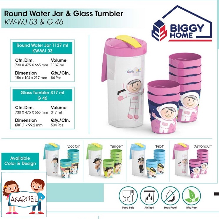 TEKO BERANAK MOTIF PROFESI KARAKTER ANAK 1 TEKO + 6 GELAS WATER JAR BIGGY
