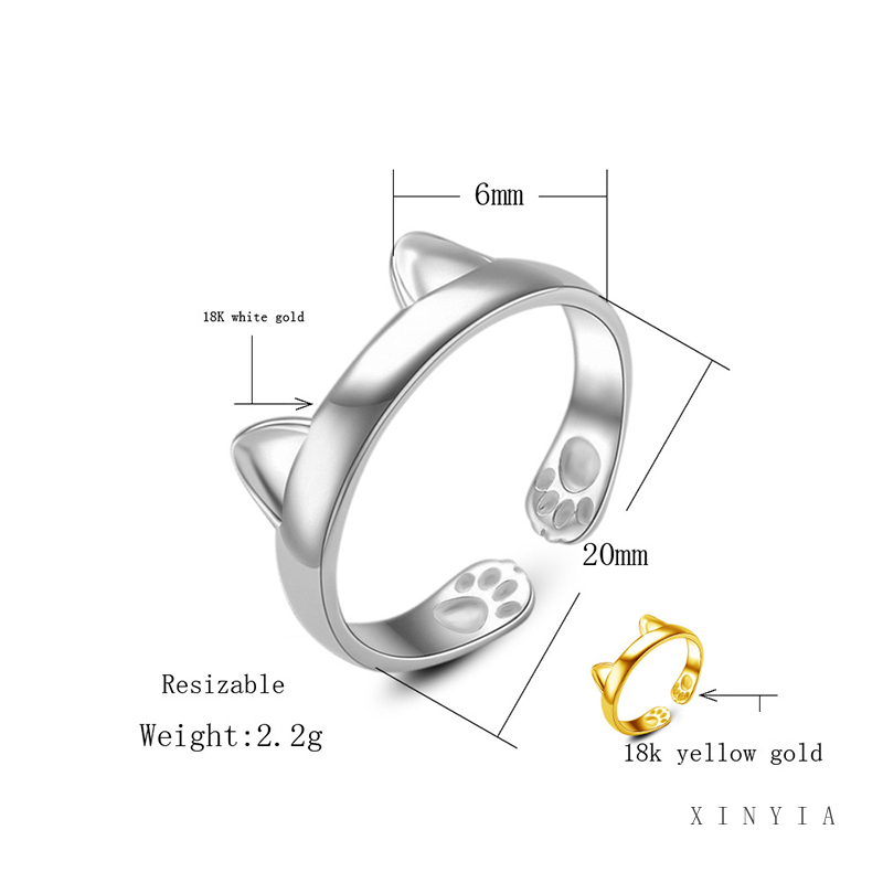 Cincin Model Terbuka Adjustable Desain Telinga Kucing Untuk Wanita