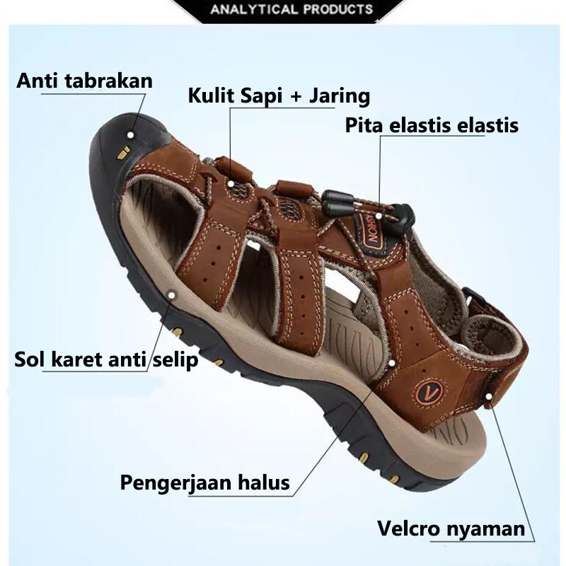 COD Sandal Gunung MTB Sendal Pria Gunung Hiking Touring Cowok Waterproof Kulit Asli Outdoor Tahan Air Handmade