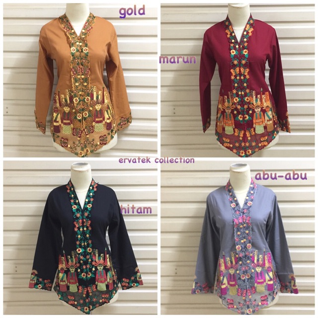 Kebaya Encim Bordir Ondel KATUN IMA TEBAL HALUS KE17  Tangan Panjang Nayla KEBAYA ERVATEK COLLECTION-5