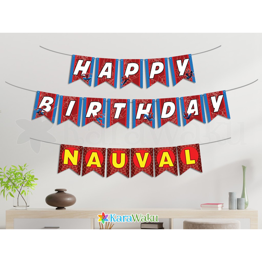 Flag Banner / Bunting Ultah Karakter Superhero Spiderman