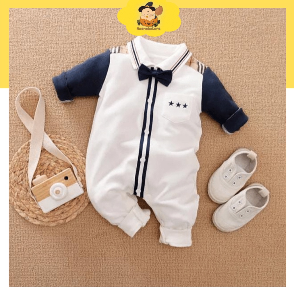 Jumper bayi laki laki Motif Captain Navy Baju bayi lengan panjang jumpsuit bayi usia 0-18 bulan