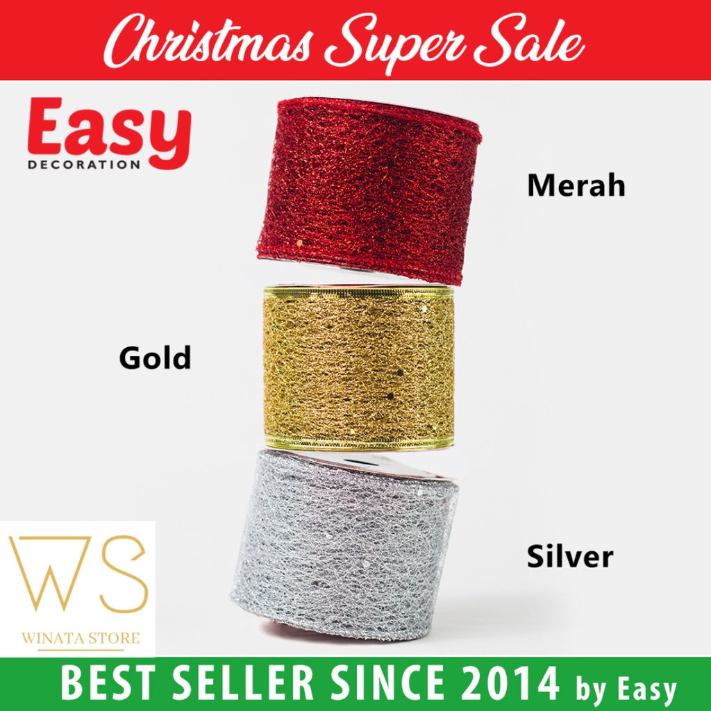 

Pita Natal Kawat Roll Hiasan Ornamen Dekorasi Parcel Jaring 6,3 cm
