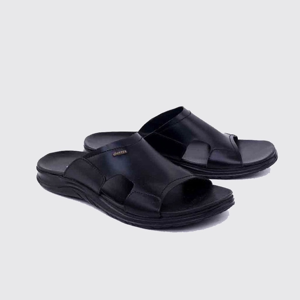 ORIGINAL Kulit Asli - Sandal Slide Pria Black &amp; Brown Sendal Selop Cowo