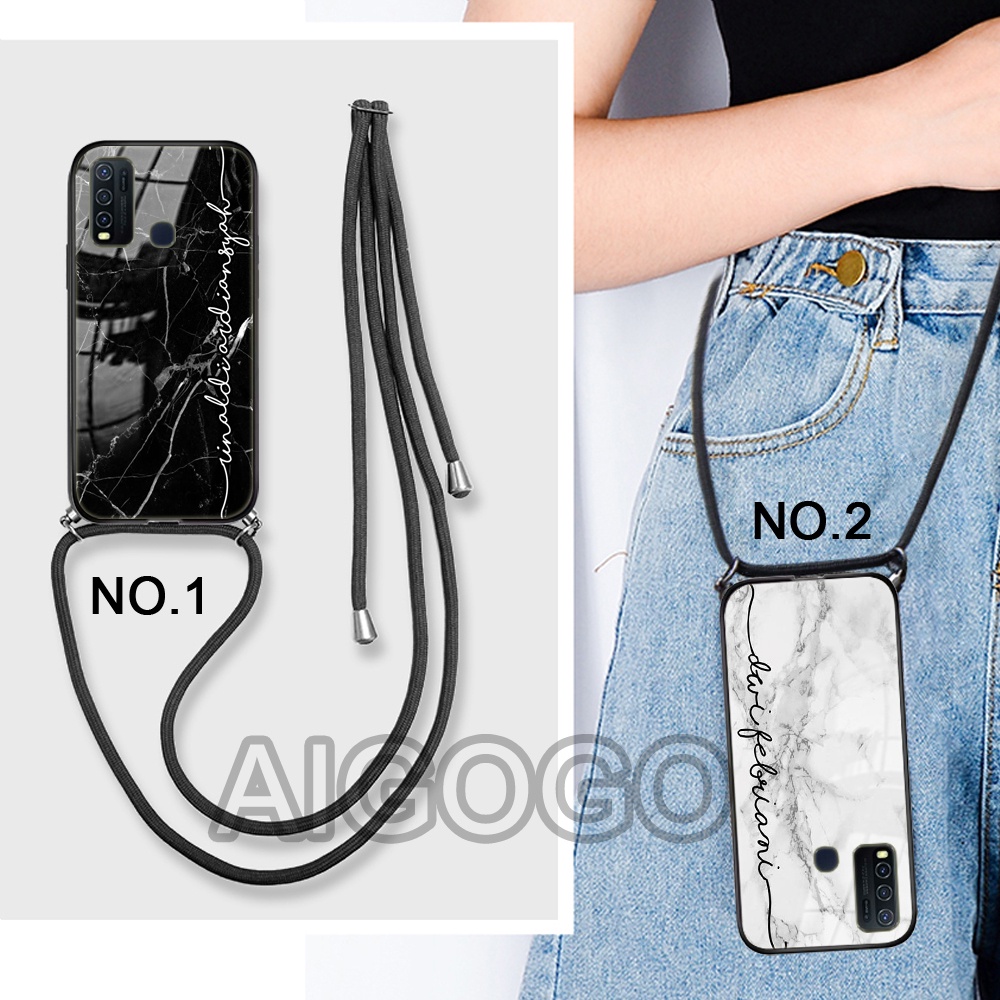 Custom Nama Kamu Softcase Glass + Tali For Oppo A95 A16 A74 RENO 6 5 5F Vivo Y15S Y21 Y21S Y53S Y51A