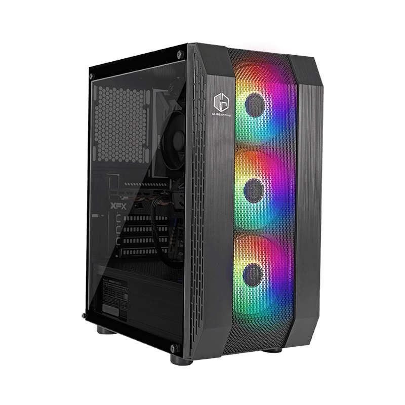 Case PC Gaming Cube Gaming Frins Free 3 Fan RGB ATX Gaming Case Mesh Front Panel Tempered Glass Side