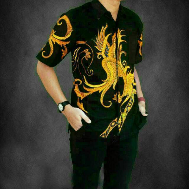 BSWART Batik HRB026 Kenongo Hem Pendek Padi Pekalongan M L XL Batik Pria MURAH Modern Grosir