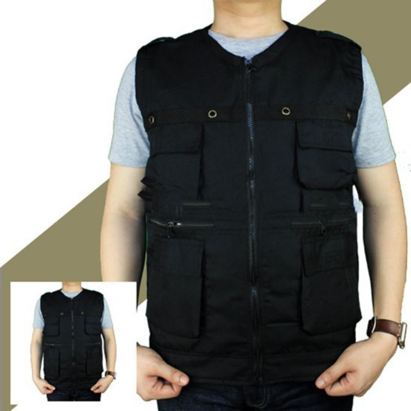 Rompi Lapangan Outdoor Satgas Mancing Pria Kualitas Bagus Safety Tactical Vest Motor K3 KPK Hitam Krem Cream Murah