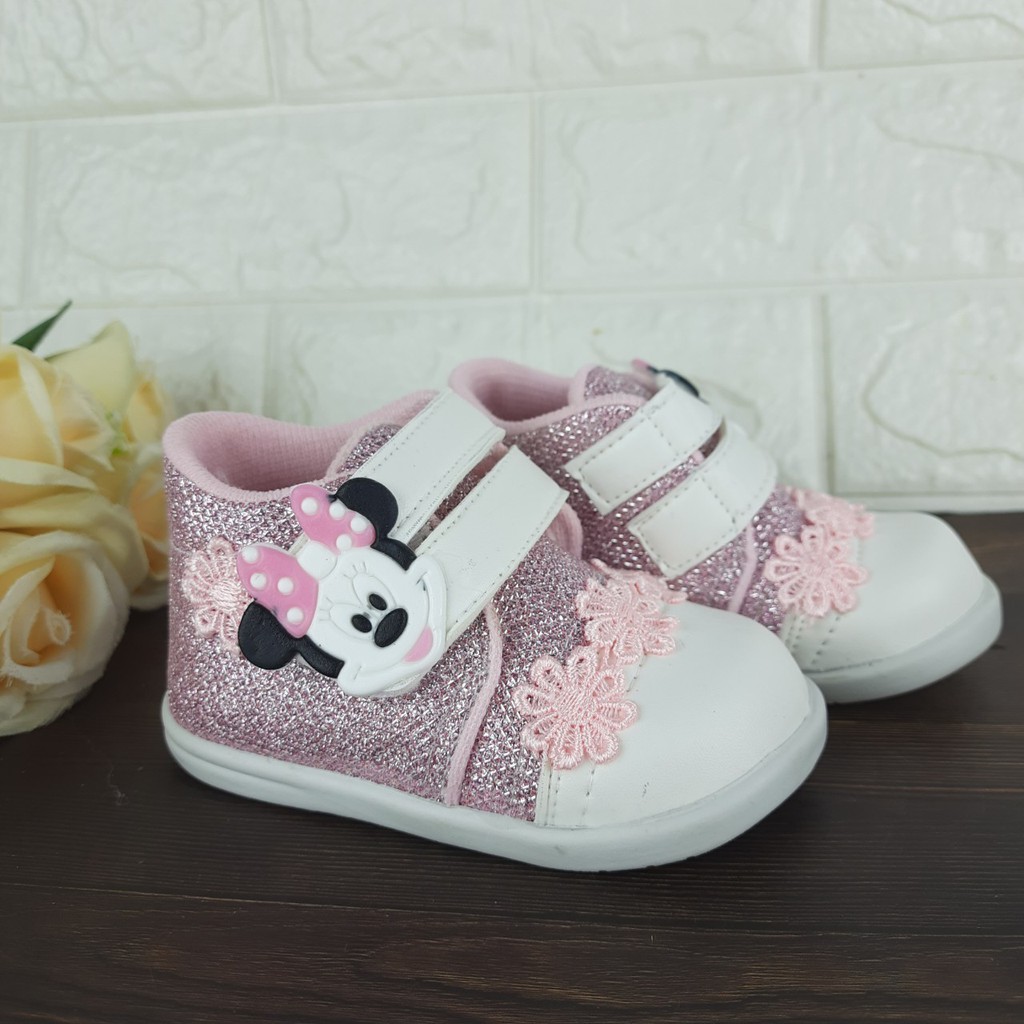 [TAMAN SEPATUKU] SEPATU TRENDY MURAH PESTA ANAK MICKEY MOUSE PINK BUNYI 1 2 3 TAHUN FAX16