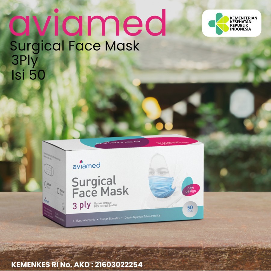Masker Medis Earloop AVIAMED 3ply Isi 50 pcs