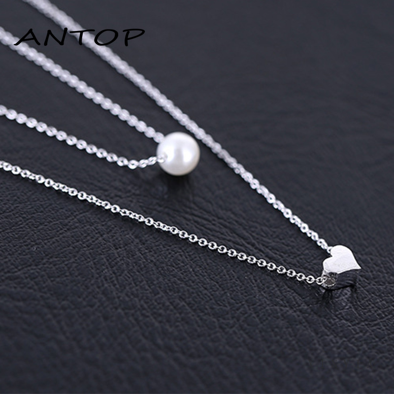 Kalung Rantai Klavikula Pendek Multilayer Aksen Mutiara Ganda Untuk Hadiah Ulang Tahun Wanita ANTOP