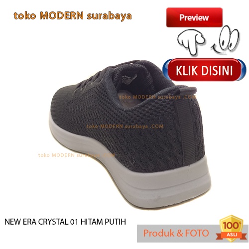 Sepatu wanita sekolah casual sneakers tali NEW ERA CRYSTAL 01 HITAM PUTIH