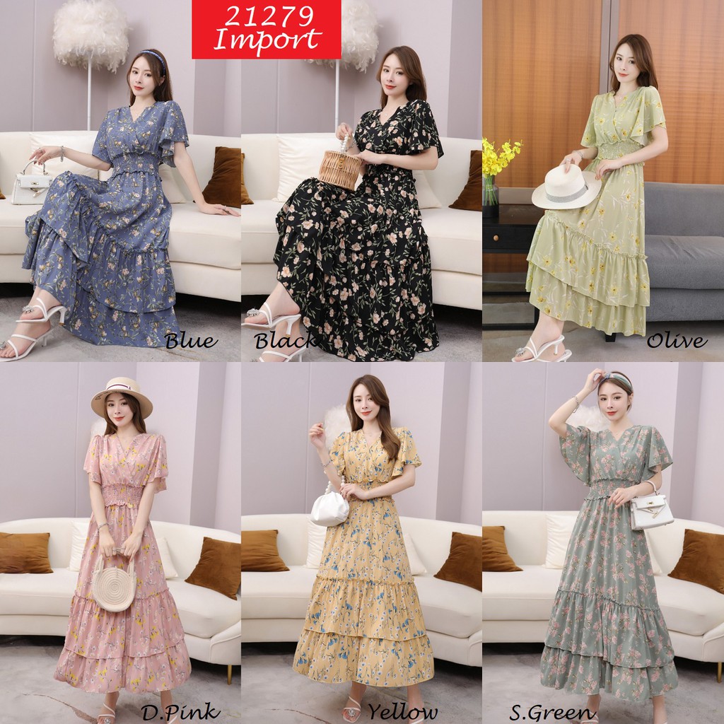 BC21279 - Layered Maxi Flower Dress (Import) Bahan Polyester