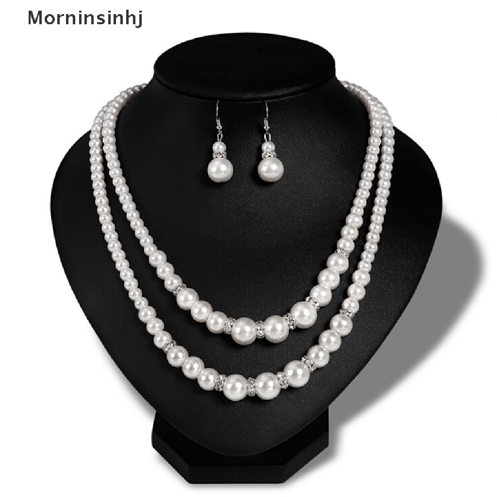 Mornin Rantai Ganda Mutiara Set Perhiasan Wanita Simulasi Mutiara Kalung Anting Perhiasan id