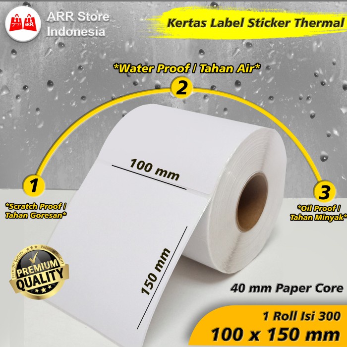 Kertas Sticker Thermal Label Barcode Premium UK 100x150mm Isi 300 pcs