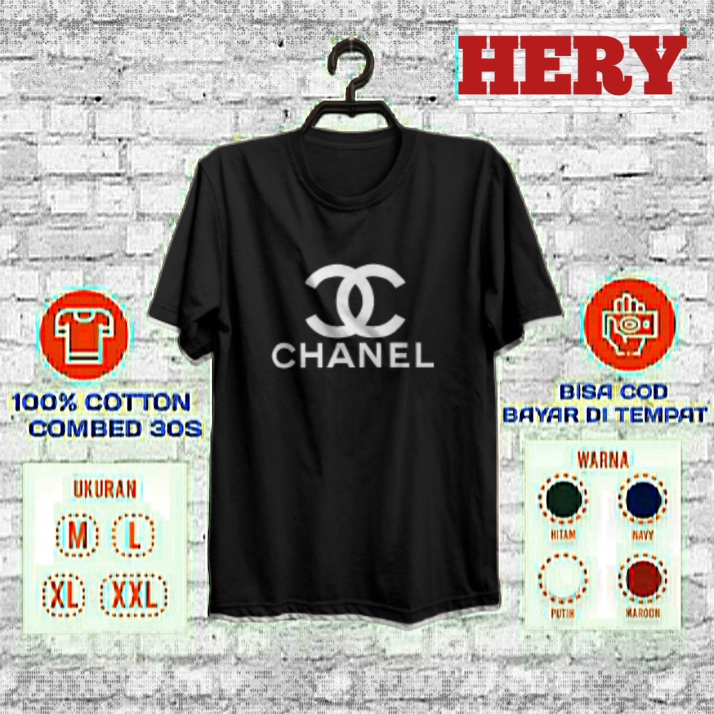 Kaos Chanel Premium Brand Distro Baju COTTON COMBED 30S Kaos pria wanita Atasan T-shirt Murah Keren 