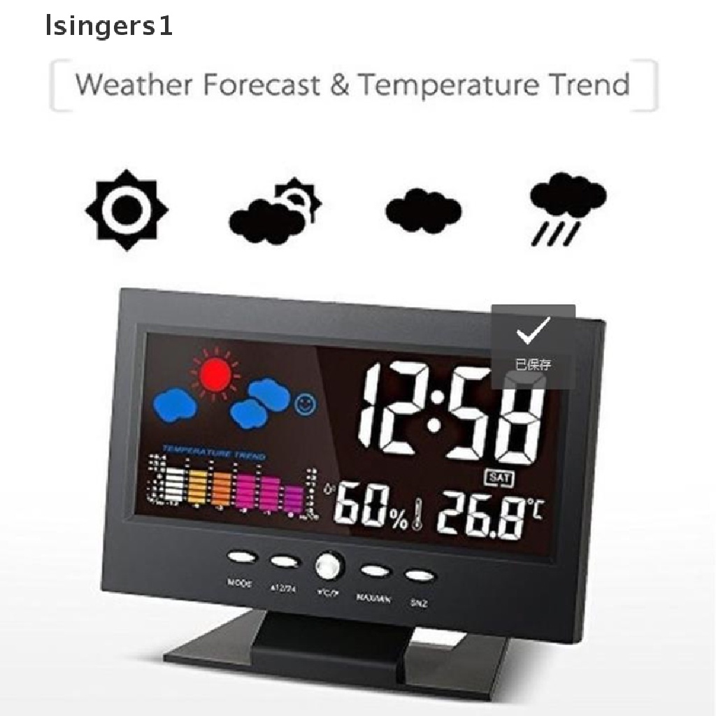 (lsingers1) Jam Alarm Digital Layar LCD Berwarna Dengan Snooze + Ramalan Cuaca