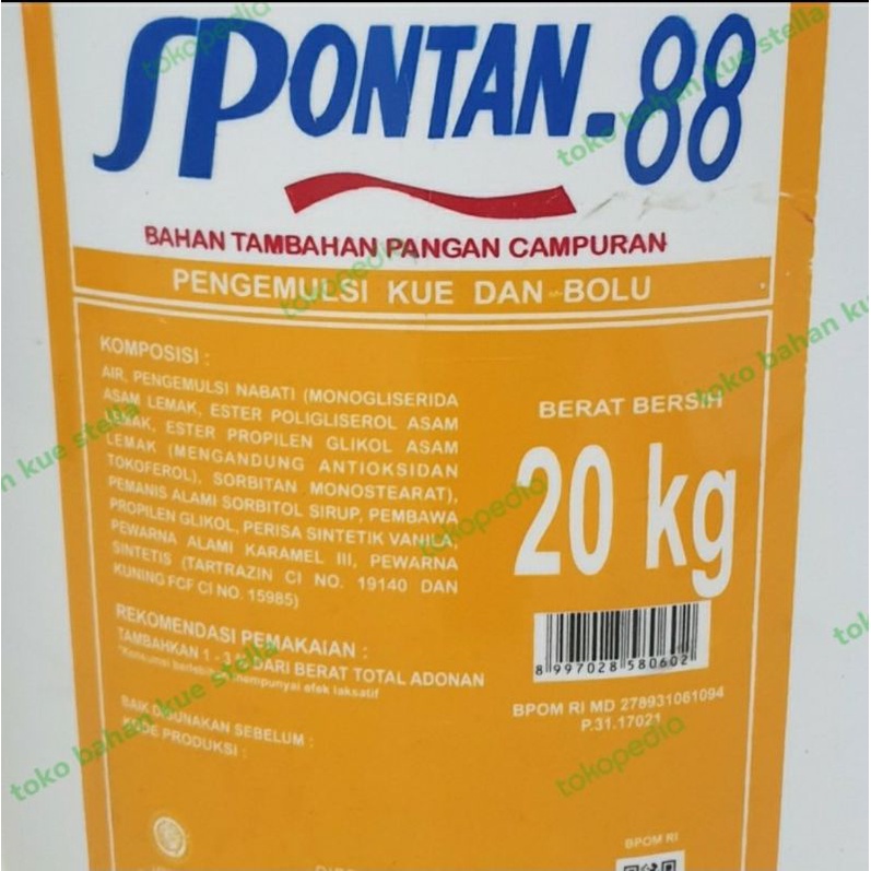 

SPONTAN 88 CAKE EMULSIFIER PENGEMBANG KUE PELEMBUT KUE 1 KG