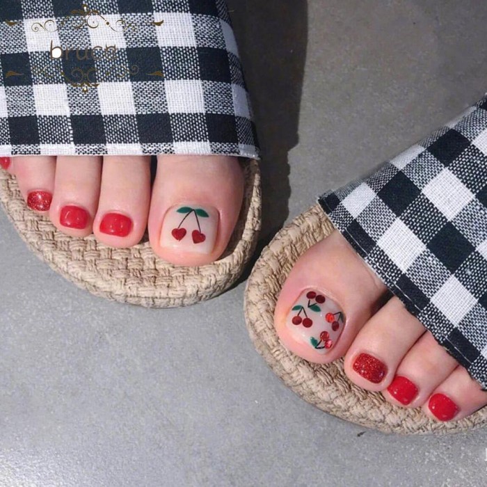 FA149 Bruce1 Kuku Kaki Palsu Model Pendek Aksen Glitter GayaUntuk Wani