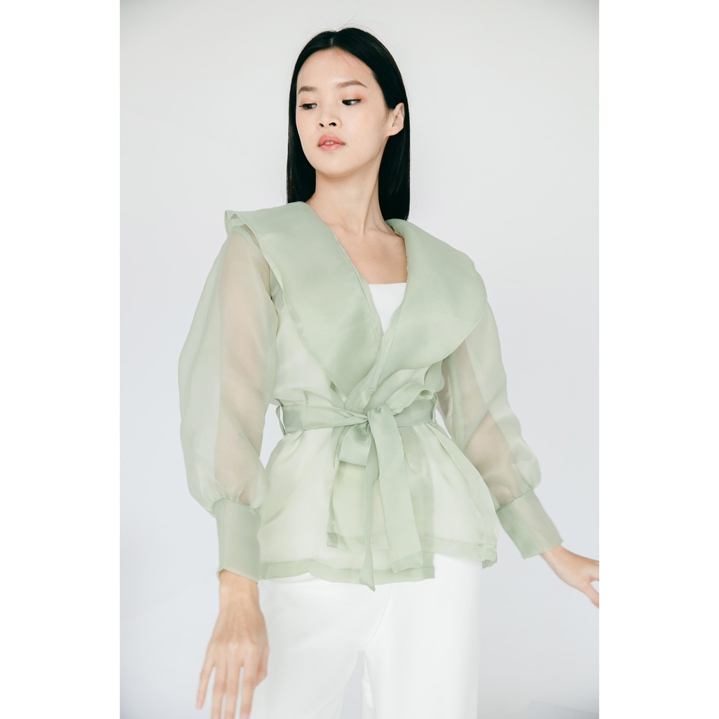 Aura Label - Kalila Organza Sage Green - BESTSELLER MOST WANTED blouse wanita organza sage green puff