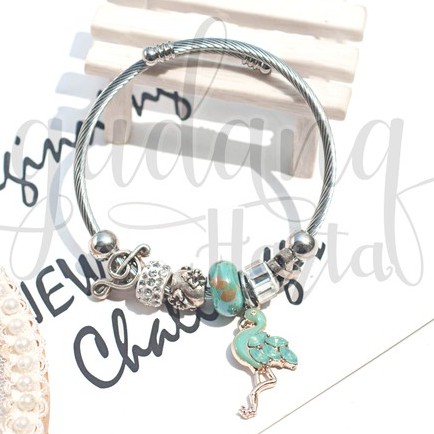 Gelang Silver Green Flamingo Bangle Burung Flaminggo Unik GH 205114