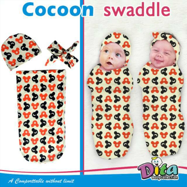 SNI DITA MOONSCARE (1 LAPIS BEDONG COCOON) Bedong Cocoon Motif DITA Swaddle 1 lapis motif Bonus bandana dan Topi