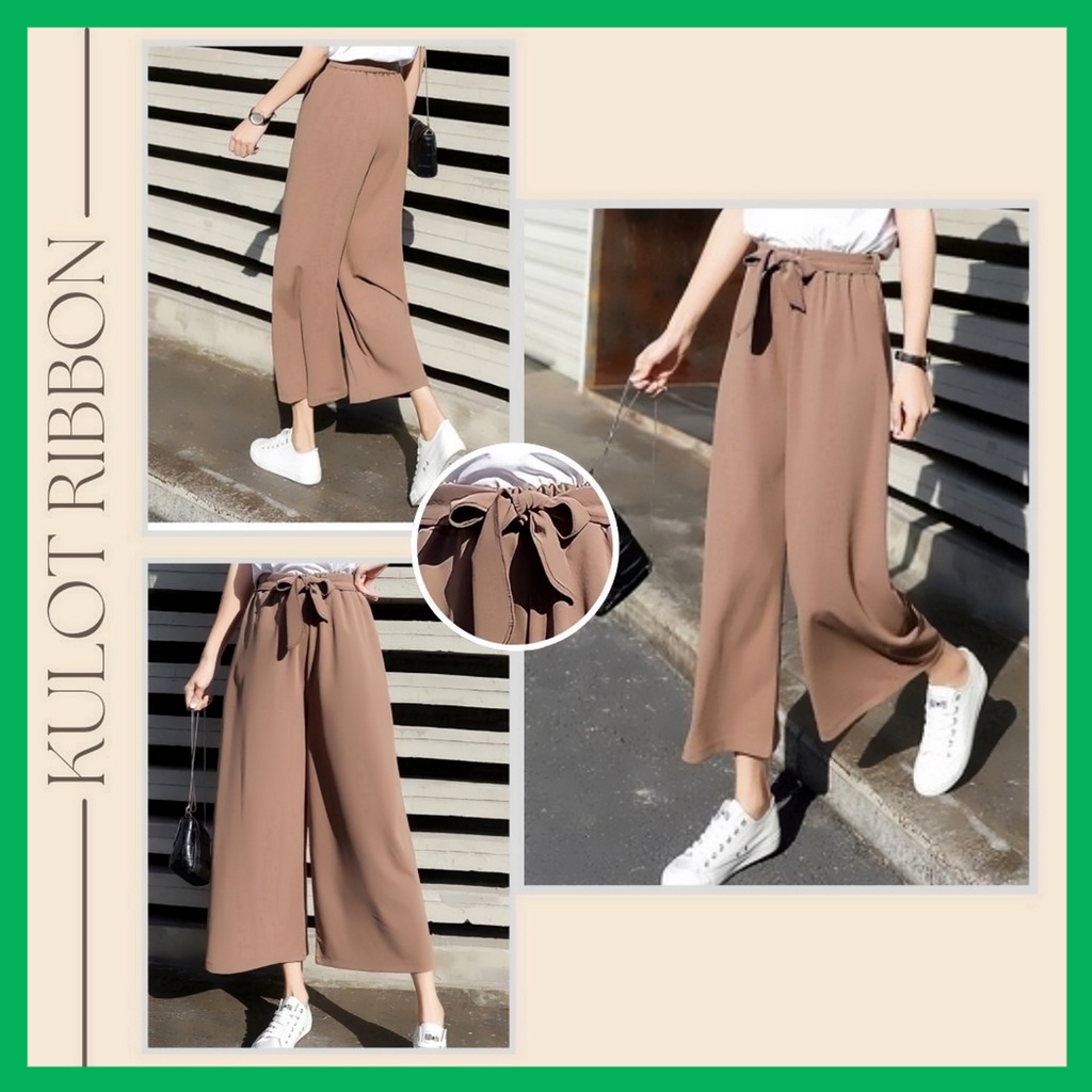 Cileunyi Collection Daily Kulot Tali Wolfis / Celana Wanita Kantor Kulot Nyaman / Kulot Ribon Pants HighWaist HW / Loose Ribbon Cullote Pant Grosir