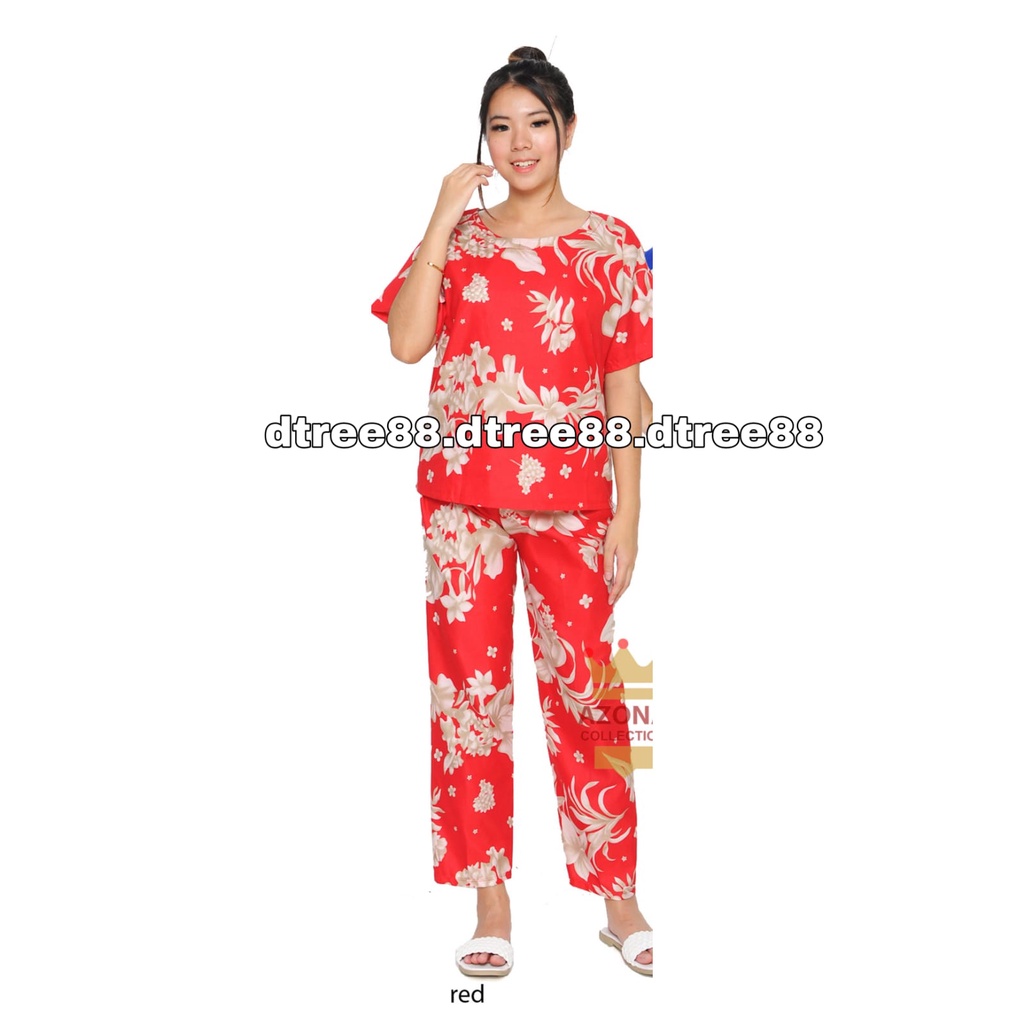 Dtree .baju tidur piyama dewasa cp oblong motif bunga  / baju tidur dewasa katun eropa-tuilp new merah