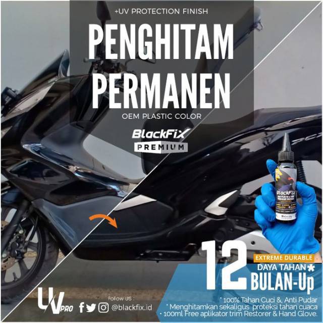 BLACK FIX Penghitam body motor atau mobil permanen daya tahan 12 bulan lebih ! 100ML Blackfix