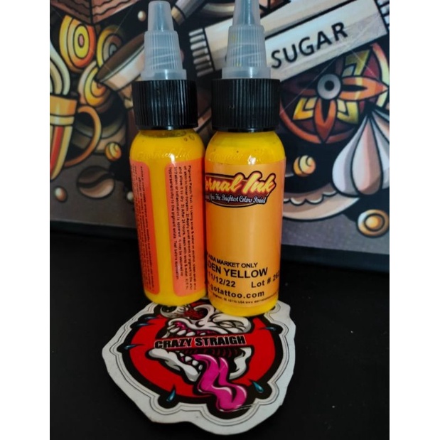 Tinta tattoo ETERNAL INK 30ML/1oz warna GOLDEN YELLOW pewarna tato dengan logo