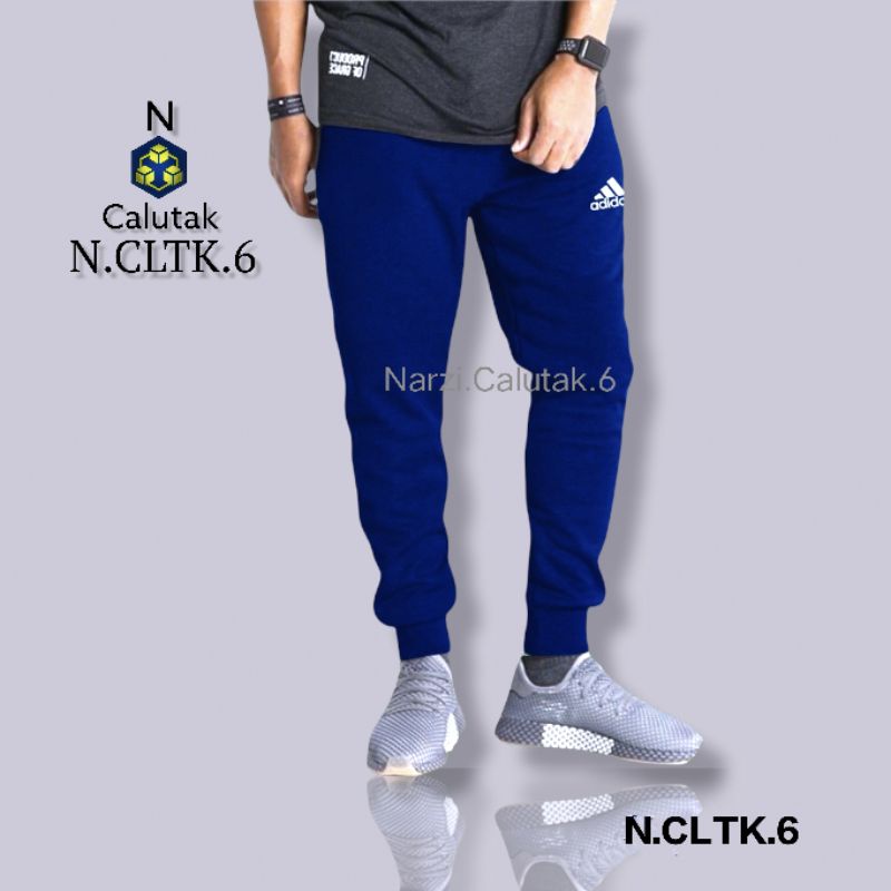 Celana Trening Jogger Olahraga Cewek Cowok Rib Polos Slim Fit