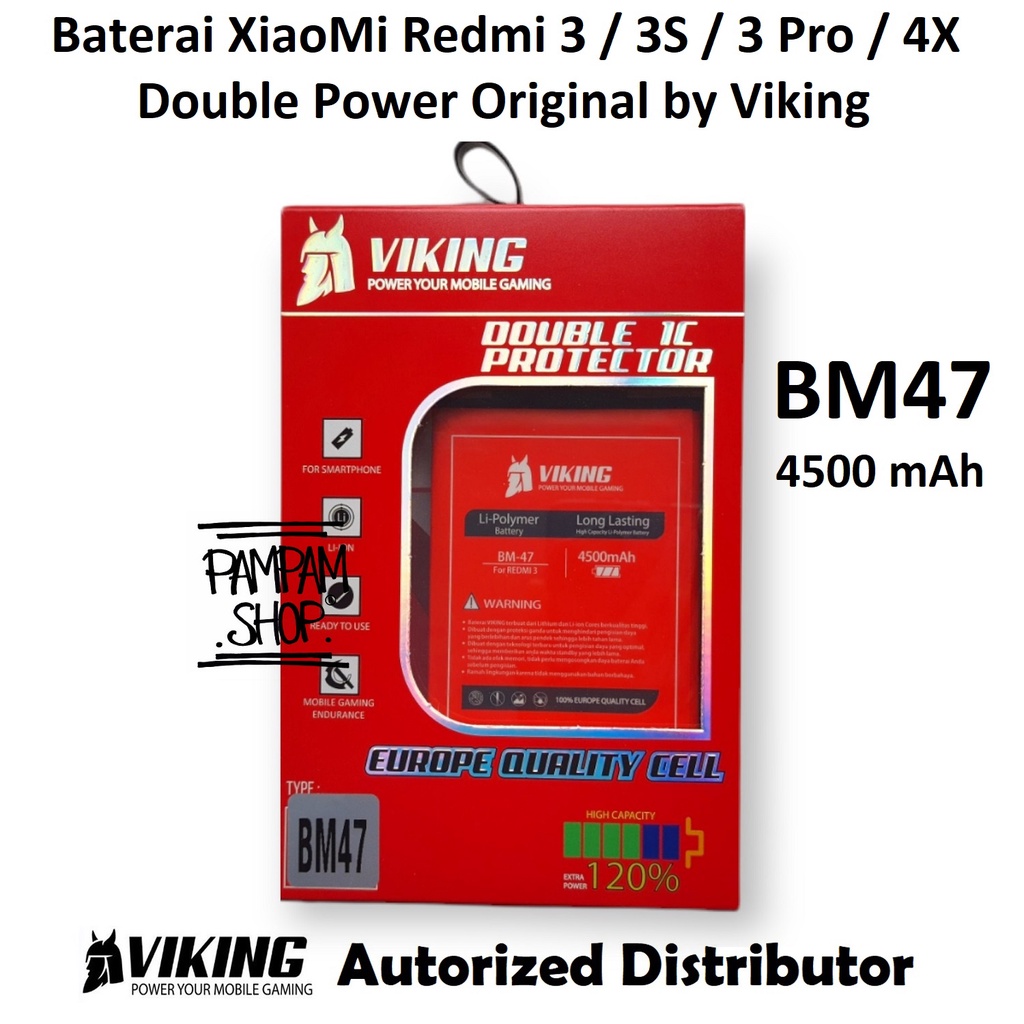 Baterai VIKING Double Power Original XiaoMi BM47 Redmi 3 3S Pro 4X Batre Batrai HP Xiao Mi BM 47 Ori