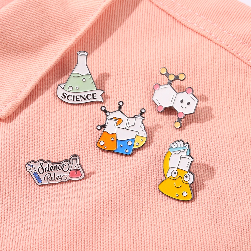 Cartoon Chemical Element Enamel Pin Beaker Pin Reagent Pin Science Badge Brooch Lapel Pin Gift for Friend