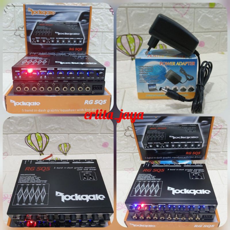 preamp/ parametrik equalizer ROCKQATE SQ-5,,5BAND berikut adaptor 2 amp siap pakai di rumah