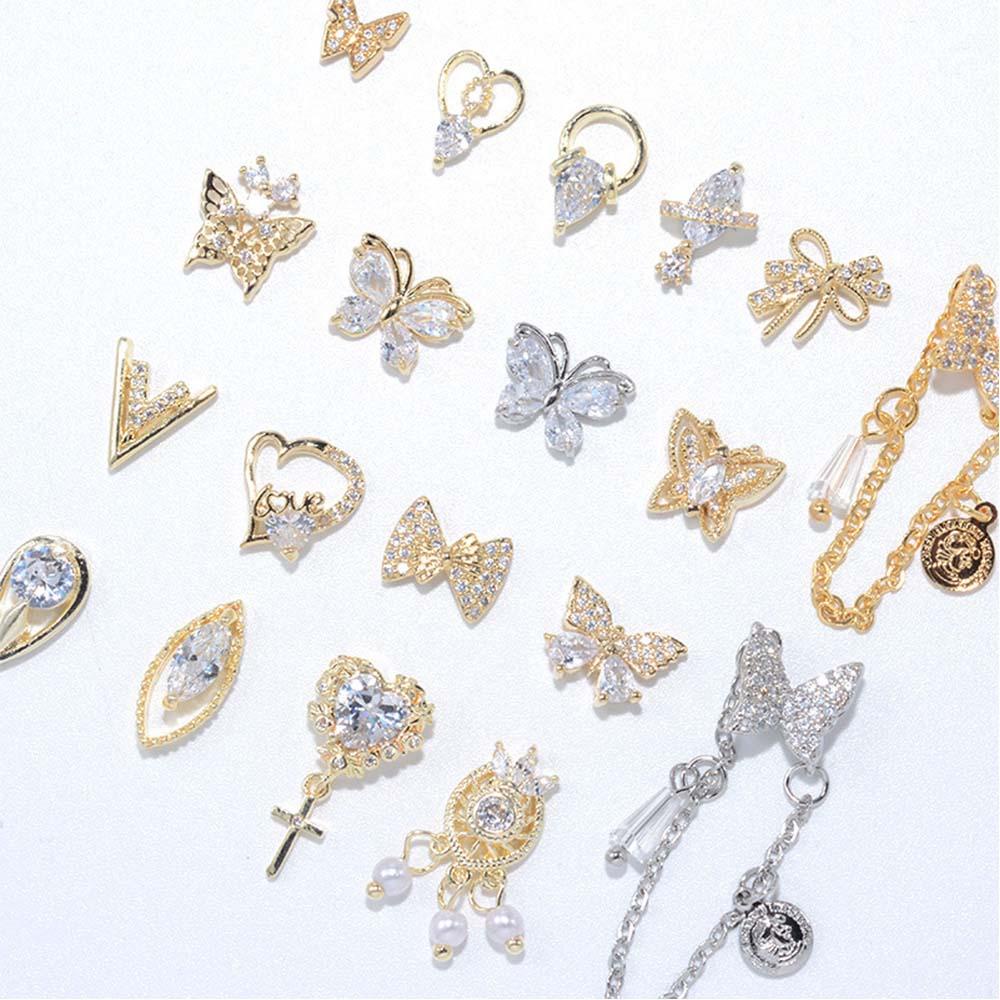 Needway   Butterfly Nail Rhinestones Mewah Shiny Butterfly Manicure Tools Logam Zirkon Kristal Liontin Rantai