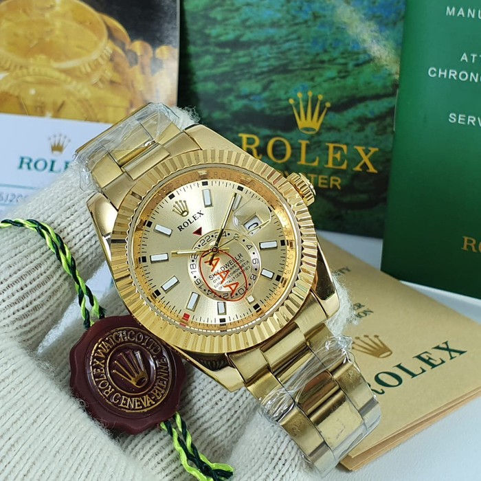 JAM TANGAN PRIA | ROLEX | SKY DEWLL RANTAI TANGGAL ORIGINAL. GOLD