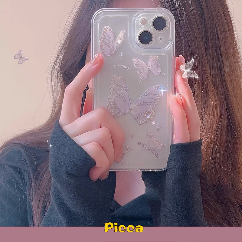 IPHONE Ins Casing Ponsel Kupu-Kupu Fantasi Transparan Kompatibel Untuk Iphone14 13 11 12 Pro MAX 6 6s 7 8 14 Plus SE XR 7Plus 8Plus X XS MAX Pelindung Kamera Bening Lembut TPU Penutup Belakang