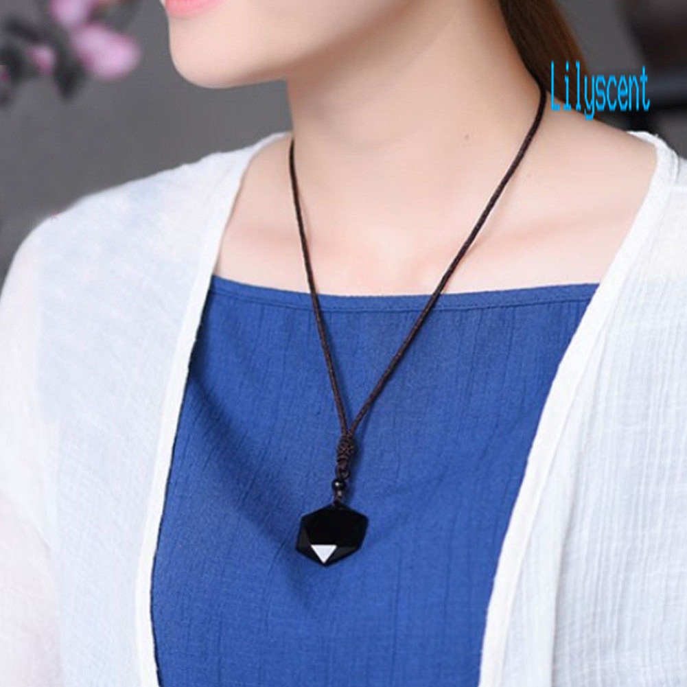 Kalung Rantai Liontin Hexagram Obsidian Tiruan Untuk Wanita