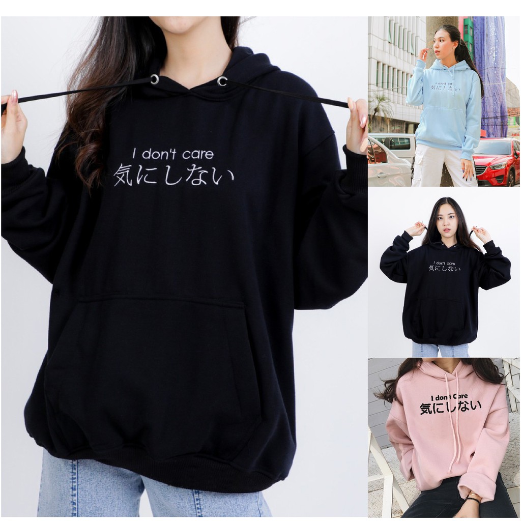 FenishaStore I DON'T’CARE Sweater Hoodie Jumper Wanita Korean Style Bisa Bayar Ditempat COD