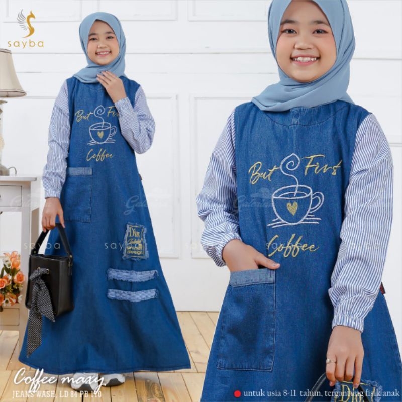 (BISA COUPLE) COFFE JEANS | Gamis Jeans Anak &amp; Dewasa Terbaru | Baju Muslim Kekinian