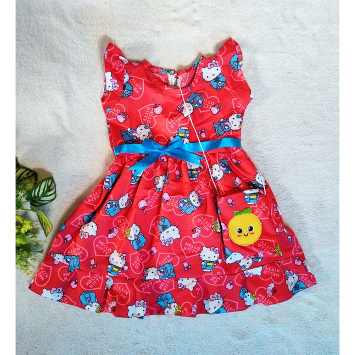 Dress anak 2 3 tahun perempuan cewek motif hello kitty lucu cantik ( Dress Kartunitas HK )