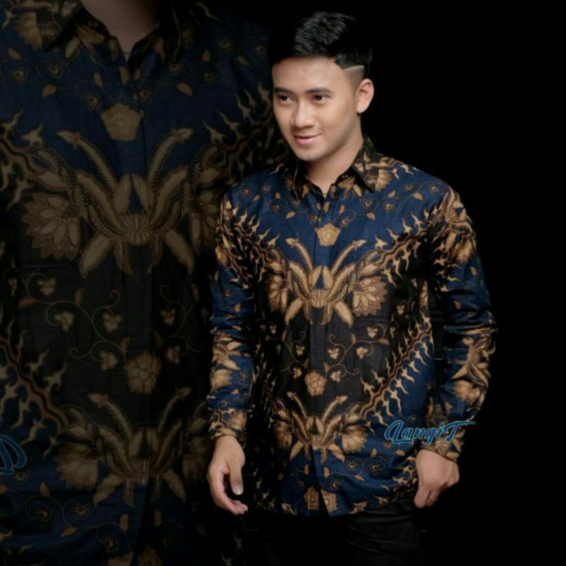 Batik Pria Lengan Panjang BATIK BERKAH HRB026 motif KERATONAN Kode 002 size M L XL XXL Reguler-KERIS NAVY