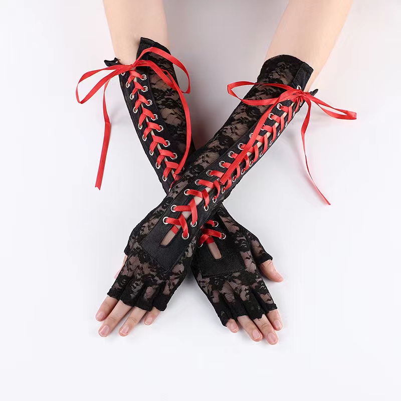 Women Gothic Fingerless Gloves Sewing Fishnet 8541