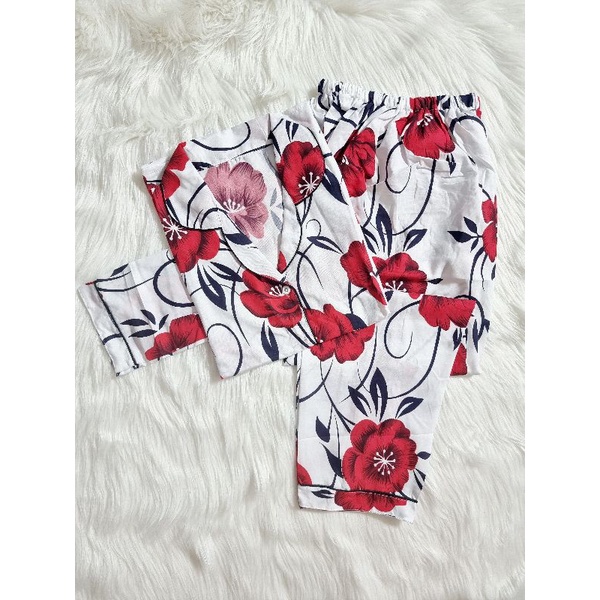 Baju Tidur Piyama Wanita Cewek Pajamas Katun Motif PP-PP MAWAR RED