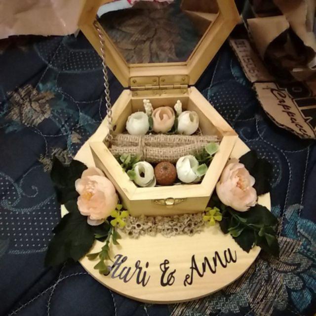 Ready Stock! Ring Bearer, Ring Box, Kotak Cincin, Seserahan -  Rustic Dengan Nama.