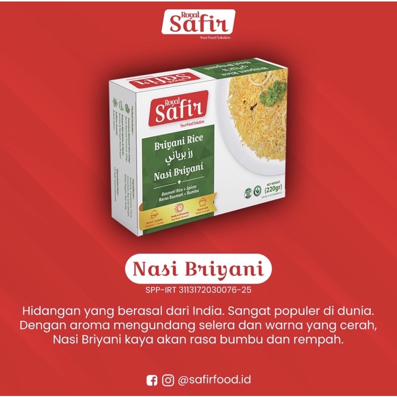 

SAFIR NASI BRIYANI INSTANT Paket Beras Basmati Bumbu Bubuk Biryani Briani Basmati + Bumbu Lengkap