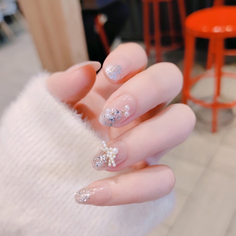 Kuku Palsu 【B85，lem cair】Nikah kuku Wedding False Nailart Pengantin Tangan