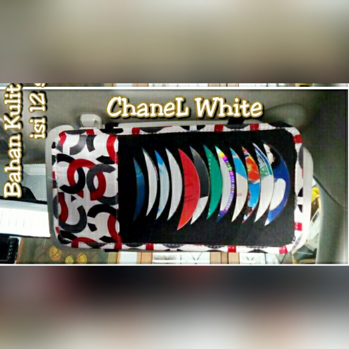 Cover CD Mobil - Tempat penyimpanan compact disk CD Organizer Motif Kain Kanvas Chanel Hitam