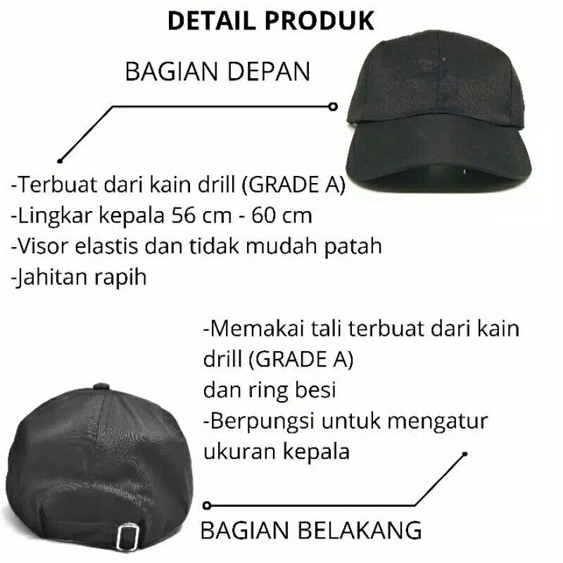 Hitam polos/ Topi Baseball Unisex/ topi Pria Wanita/ Topi Snapback Hitam polos New Promoo